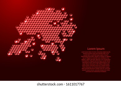 Hong Kong map from 3D red cubes isometric abstract concept, square pattern, angular geometric shape, for banner, poster. Vector illustration.