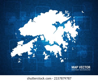 Hong Kong map with abstract blue background technology pixel board texture.