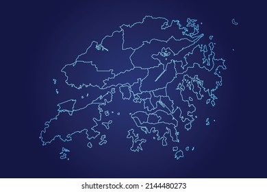 Mapa de resumen de mapa azul brillante detallado de Hong Kong de fondo oscuro ilustración del logo	