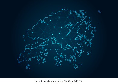 hong kong map with Abstract mash line and point scales on Dark background . design polygon sphere . Wire frame 3D mesh polygonal network line . Vector illustration eps 10.