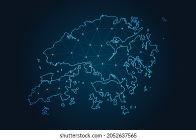 hong Kong map , Abstract mash line and point scales on dark background for your web site design map logo, app, ui,Travel. Vector illustration eps 10.