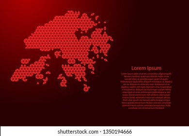 Hong Kong map abstract schematic from red triangles repeating pattern geometric background with nodes for banner, poster, greeting card. Vector illustration.