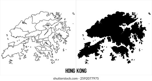 hong kong Map - black World Map International vector template with High detailed isolated on white background - Vector
