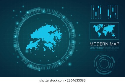 Hong Kong map of blue digital frame Futuristic Sci Fi Modern User vector HUD, GUI, UI interface.