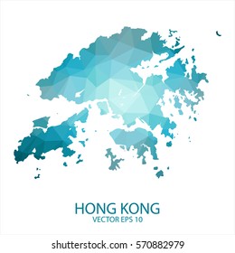 Hong Kong map - blue geometric rumpled triangular low poly style gradient graphic background , polygonal design for your . Vector illustration eps 10.