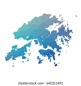 Hong Kong map - blue geometric rumpled triangular low poly style gradient graphic background