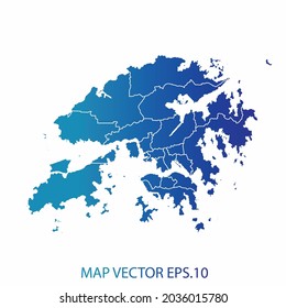 Hong Kong map, blue gradient color , infographic style , on white background with Map World. Wire frame 3D mesh , map 3D,