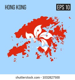 Hong Kong map border with flag vector EPS10