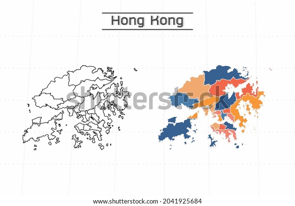 Hong Kong map city\
vector divided by colorful outline simplicity style. Have 2\
versions, black thin line version and colorful version. Both map\
were on the white\
background.
