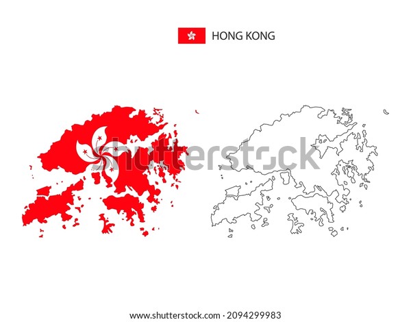 Hong Kong\
map city vector divided by outline simplicity style. Have 2\
versions, black thin line version and color of country flag\
version. Both map were on the white\
background.