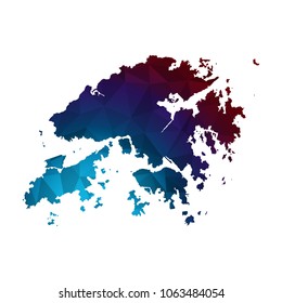 Hong Kong map - Colorful Polygonal map of Hong Kong rumpled triangular low poly style gradient graphic background , Vector illustration eps 10.