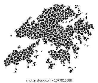 Hong Kong Map composition of round dots in different sizes. Scattered round dots are organized into Hong Kong Map collage. Vector geographic map design concept.