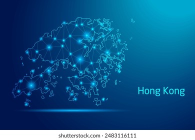 Hong Kong map - concept of communication technology, graphic of low poly.