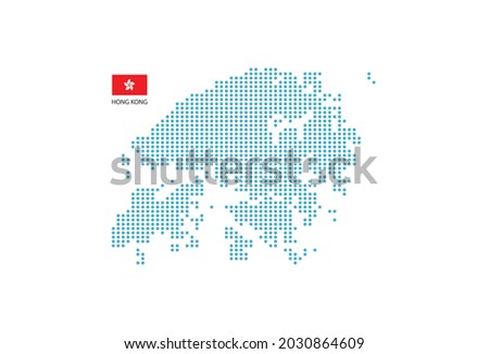 Hong Kong map design blue circle, white background with Hong Kong flag.