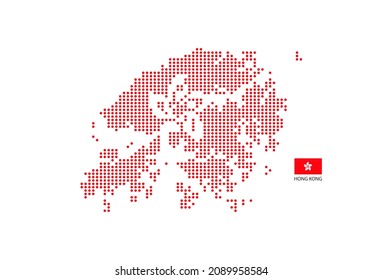 Hong Kong map design by color of Hong Kong flag in circle shape, White background with Hong Kong flag.
