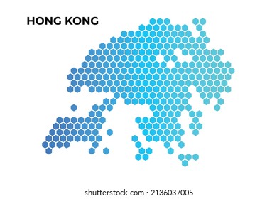 Mapa de Hong Kong de forma de hexágono digital sobre ilustración de vector de fondo blanco