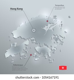 Hong Kong map flag glass card paper 3D vector