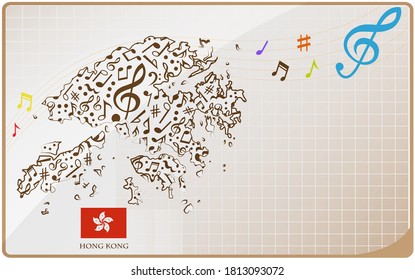 Bandera del mapa de Hong Kong hecha de notas musicales. 