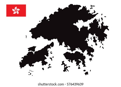 Hong Kong Map and Flag Vector