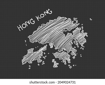 Hong Kong map freehand sketch on black background.