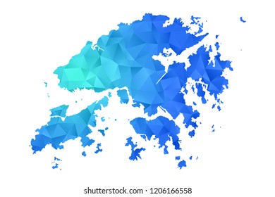 Hong Kong map in geometric blue polygonal style modern design on white background. Vector illustration.