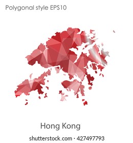 Hong Kong map in geometric polygonal style.Abstract gems triangle,modern design background.