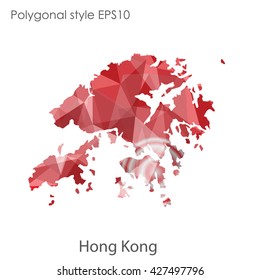 Hong Kong map in geometric polygonal style.Abstract gems triangle,modern design background.