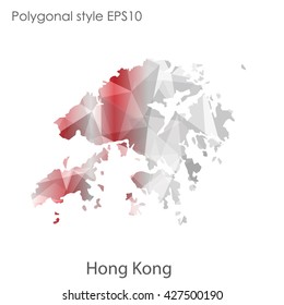 Hong Kong map in geometric polygonal style.Abstract gems triangle,modern design background.