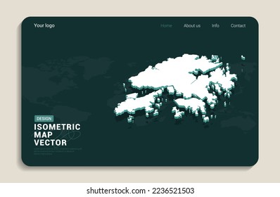 Hong Kong map green background with isometric vector. Web banner layout template.
