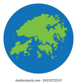 Hong Kong map. Map of Hong Kong green color in globe design with blue circle color.