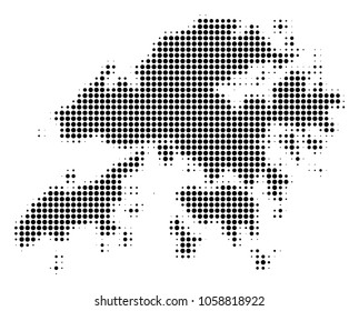 Hong Kong Map halftone vector pictograph. Illustration style is dotted iconic Hong Kong Map symbol on a white background. Halftone pattern is circle spots.