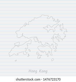 Hong Kong map hand drawn gray outline on notebook background. Vector Illustration EPS10.