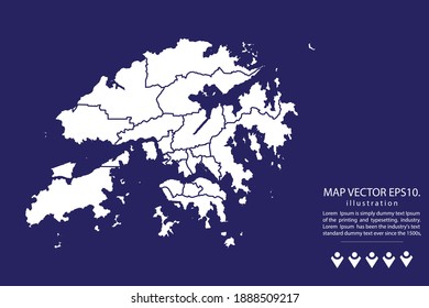 Hong Kong map High Detailed on  blue background.