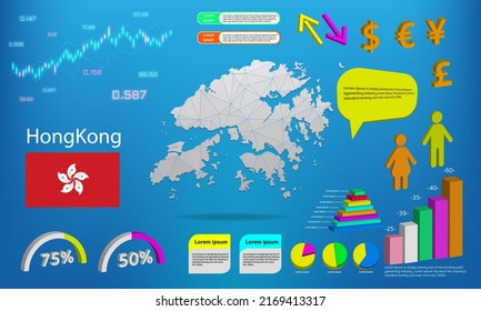 hong Kong map info graphics - charts, symbols, elements and icons collection. Detailed hong Kon map with High quality business infographic elements.