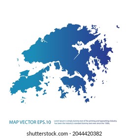 Hong Kong map , infographic style , blue gradient color , on white background with Map World. Wire frame 3D mesh ,