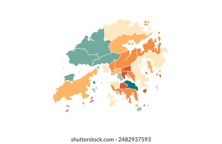 Hong Kong map isolated modern colorful style. for website layouts, background, education, precise, customizable, Travel worldwide, map silhouette backdrop, earth geography, political, reports. 