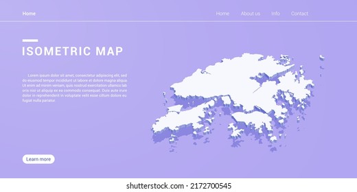 Hong Kong map of isometric purple vector illustration. Web banner layout template.