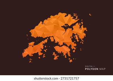 Hong Kong Karte - Low-Poly-Polygon-Vektor, geometrische dreieckige Silhouette in Orange und dunklen Brauntönen, sauber modernen Infografik-Stil, isolierter Hintergrund.