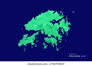 Hong Kong Karte - Low-Poly-Polygon-Vektor, geometrische dreieckige Silhouette in Grün-und Blautönen, sauberen modernen Stil, isolierter Hintergrund für die Infografik verwenden.