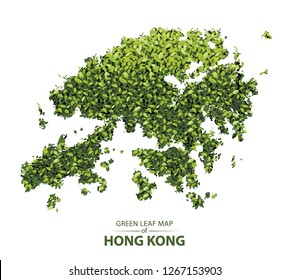 Hong Kong map made up of green leaf on white background vector  illustration of a forest is conceptual of the global green environmental issues worldwide