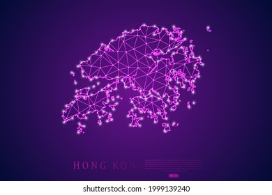Hong Kong Map mash line and point scales on purple technology background. Wire Frame 3D mesh polygonal network line, design sphere, dot and structure -  Vector illustration eps 10