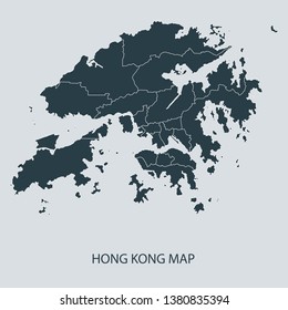 Hong Kong map on gray background vector, Hong Kong Map Outline Shape Gray on White Vector Illustration, Map with name. High detailed Gray illustration map Hong Kong.