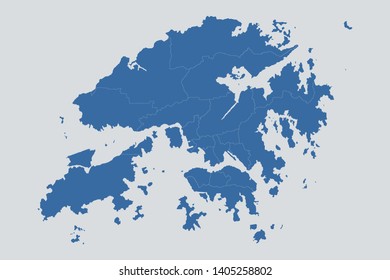 Hong Kong map on gray background vector, Hong Kong Map Outline Shape Blue on White Vector Illustration, Map of Asia. Symbol for your web site design map logo. app, ui, eps10.