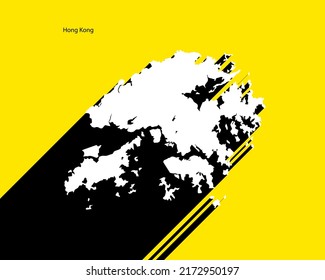 Hong Kong Map on retro poster with long shadow. Vintage sign easy to edit, manipulate, resize or colourise.