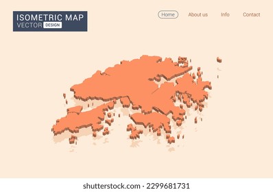 Mapa anaranjado de Hong Kong con vector isométrico.