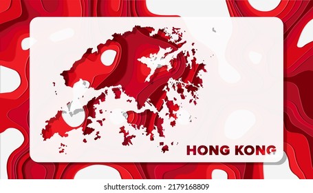 Mapa de Hong Kong con forma de fondo de ondas de corte de papel, perfecto para tarjeta de felicitación, fondo de escritorio y pancarta