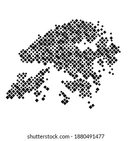 Hong Kong map from pattern of black rhombuses of different sizes. Vector illustration.