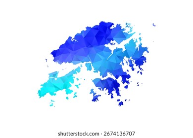 Mapa de Hong Kong - Ilustração vetorial estilo polígono em gradiente azul, baixo projeto geométrico poly, isolado no fundo branco, perfeito para infográficos, educação e apresentações modernas.