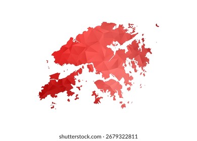 Hong Kong Map - Polygon Style Vector Illustration in Red Gradient, Low Poly Geometric Design, Isolated on White Background, Perfect for Infographics, Reports, and Educational Materials.