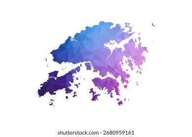 Mapa de Hong Kong - Ilustración vectorial de estilo polígono en degradado azul y púrpura, diseño geométrico de bajo poli, aislado sobre fondo blanco, ideal para infografías y materiales de aprendizaje.